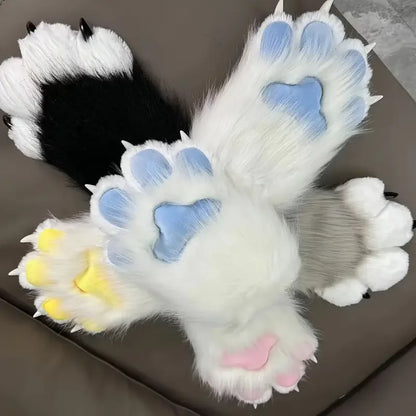 Plush Fluffy Cat Paw Gloves: Cozy, Squeaky, Anime Cosplay Accessory