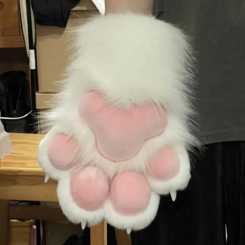 Plush Fluffy Cat Paw Gloves: Cozy, Squeaky, Anime Cosplay Accessory